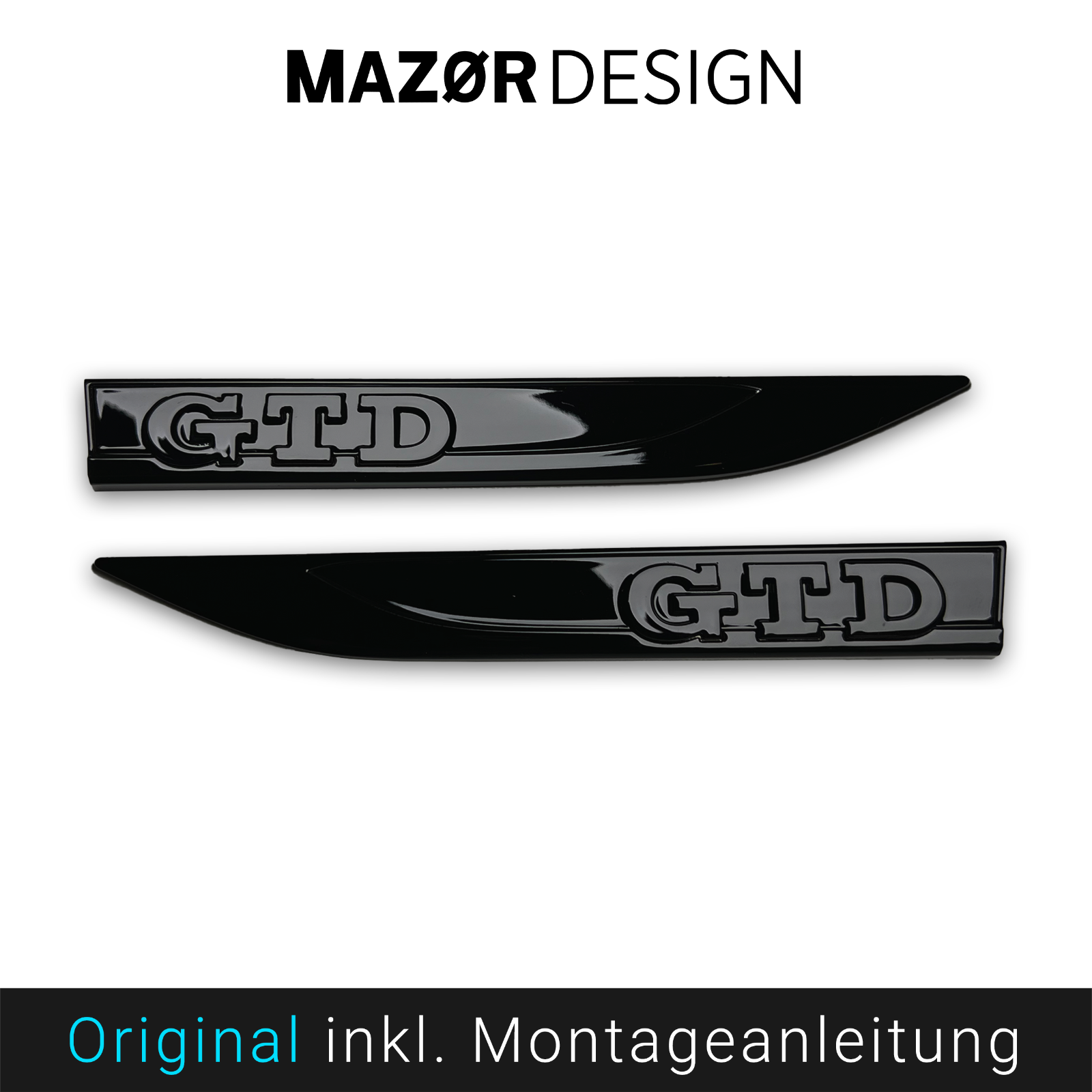 VW Golf 7 - GTD Embleme Seite Schriftzug Kotflügel Plakette Schwarz Glänzend