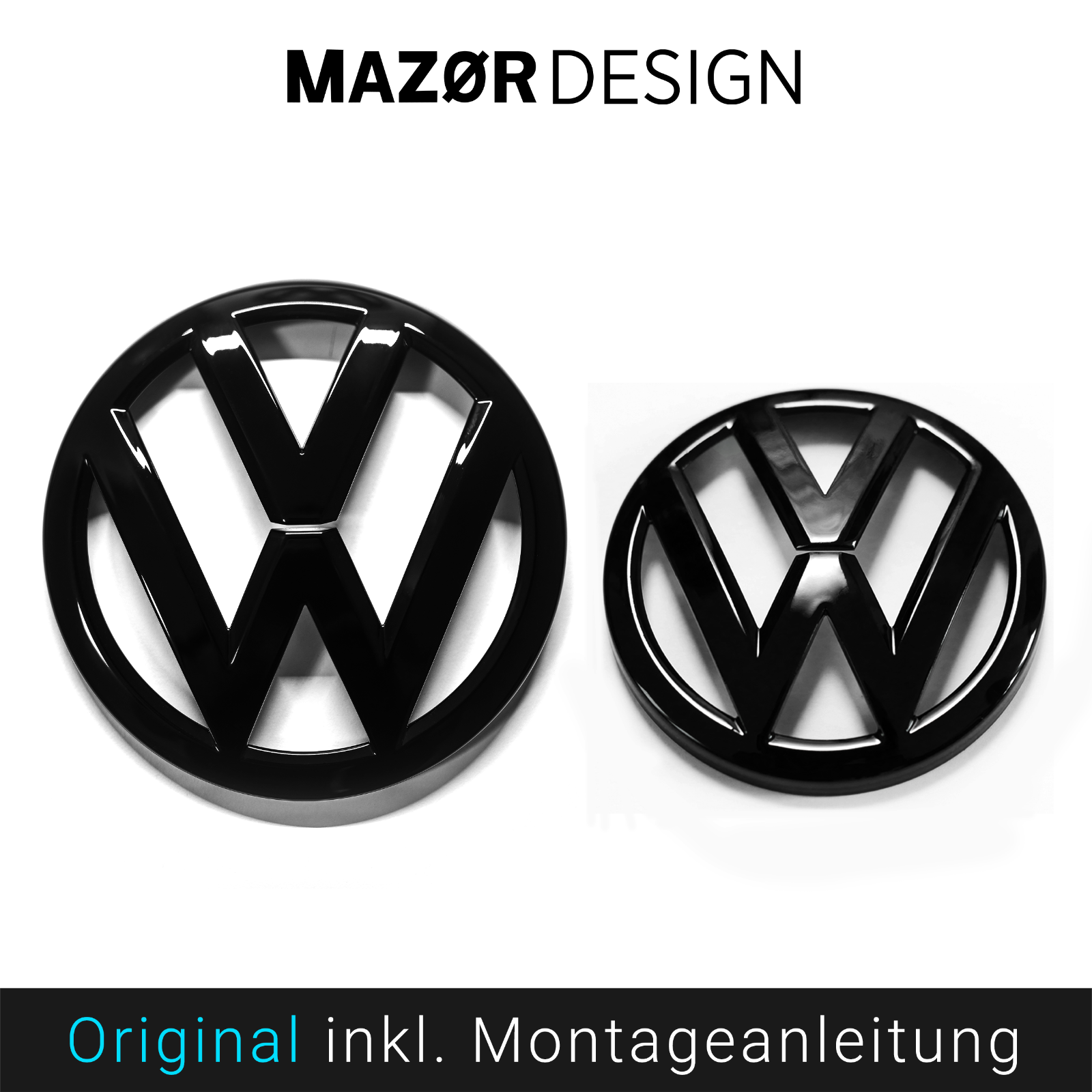VW Golf 7 Vor-Facelift - Front & Heck Emblem Vorne Hinten Schwarz Glänzend