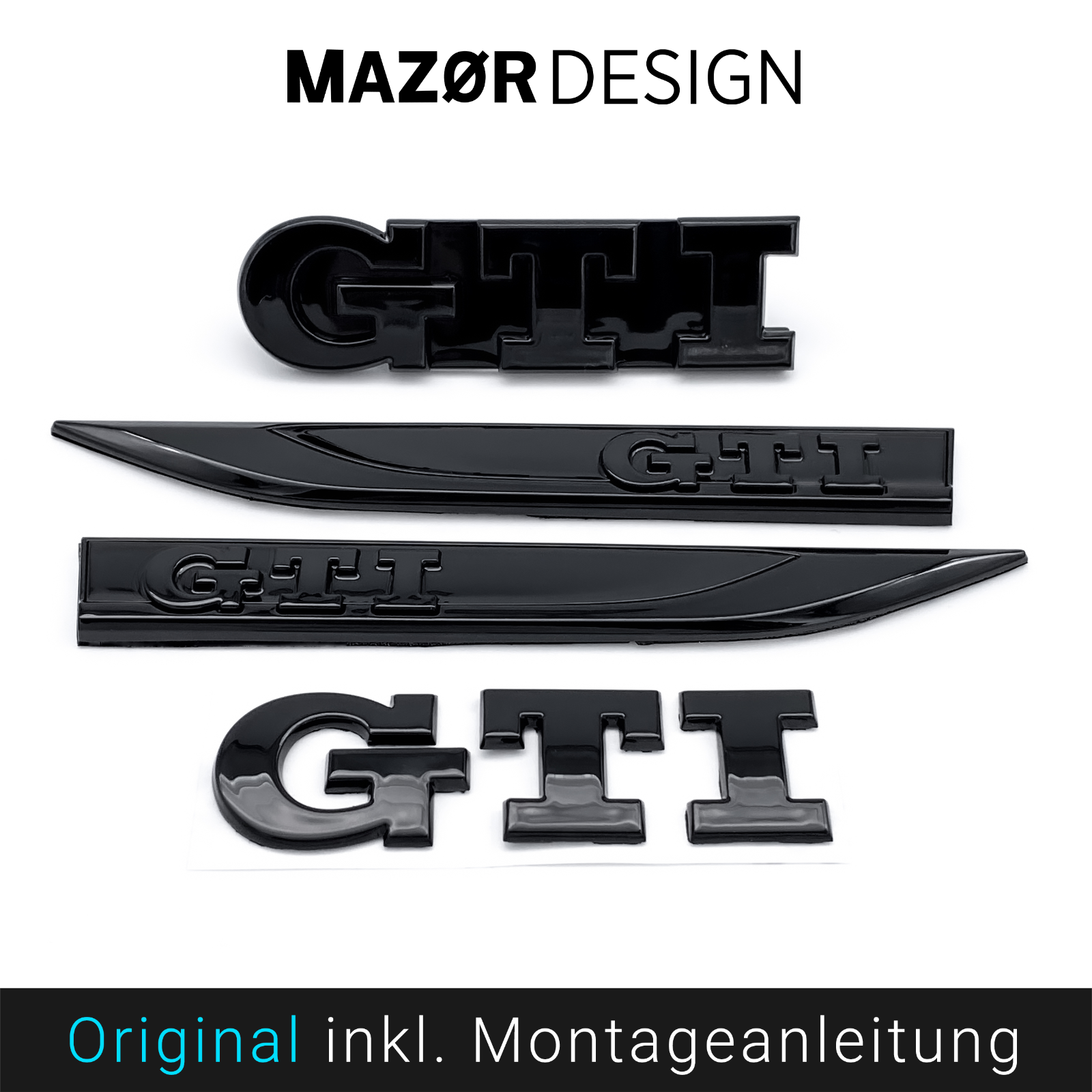 VW Golf 7 - GTI Komplettset Emblem Vorne Schriftzug Hinten Kotflügel Schwarz Glänzend