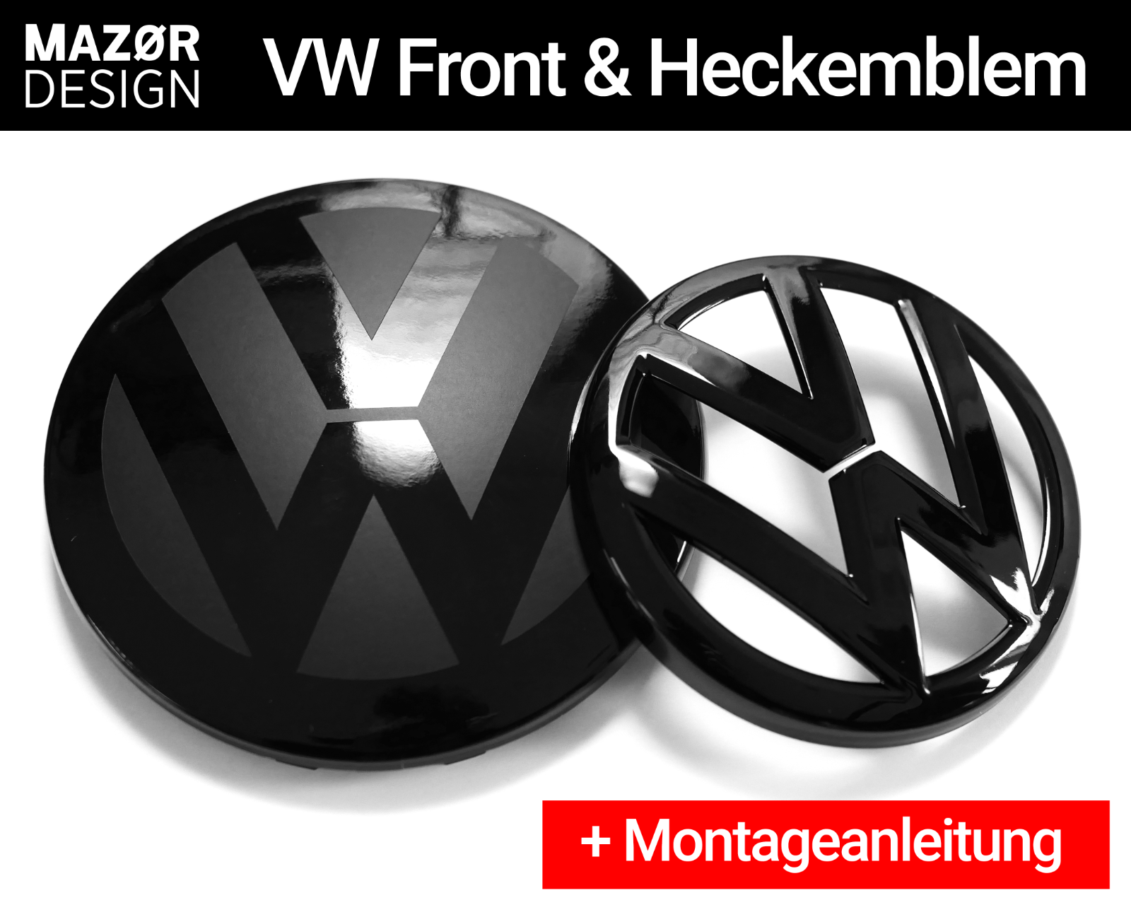 VW Touareg 3 Front & Heck Emblem Vorne Hinten Schwarz Glänzend