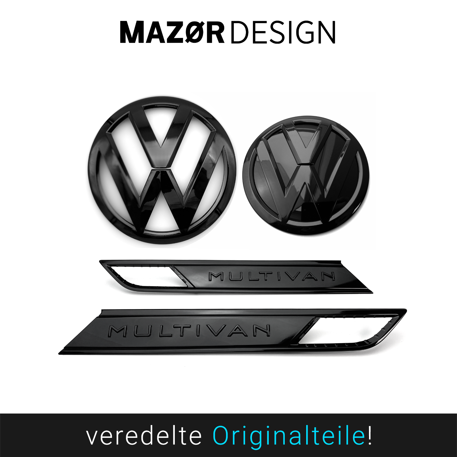 VW T6.1 Front Heck Emblem & MULTIVAN Schriftzug Vorne Hinten Kotflügel Schwarz Glänzend