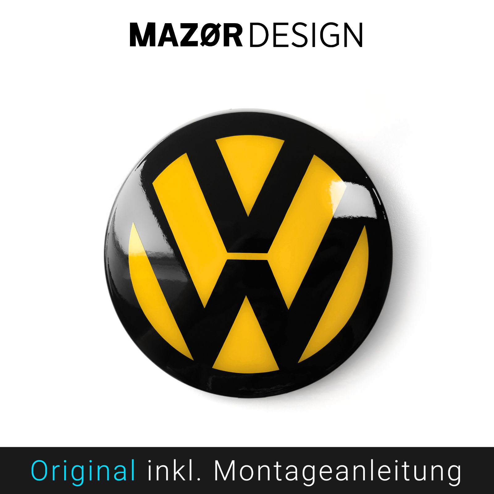 VW Golf 7 Facelift - Front Emblem Vorne Schwarz Glänzend + Ginstergelb