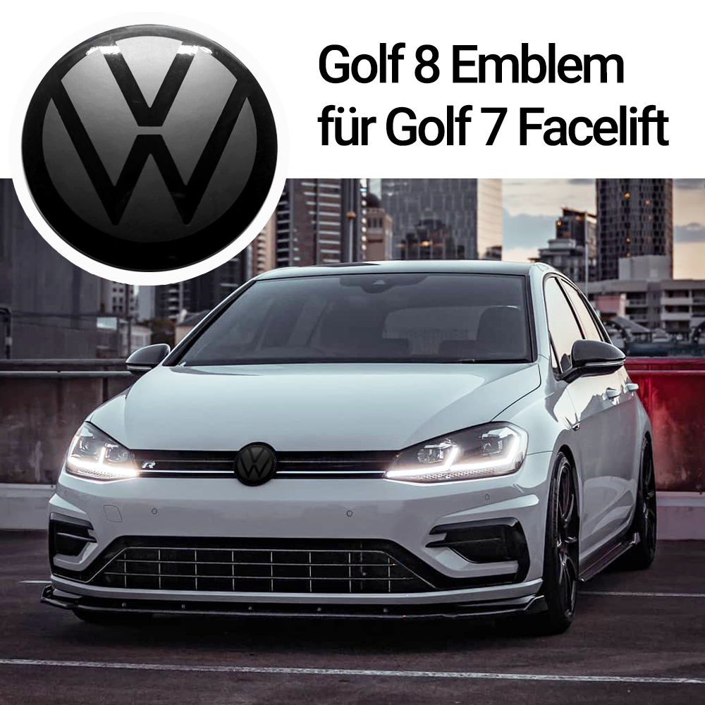VW Golf 7 Facelift - Golf 8 Look Front Emblem Vorne Schwarz Glänzend