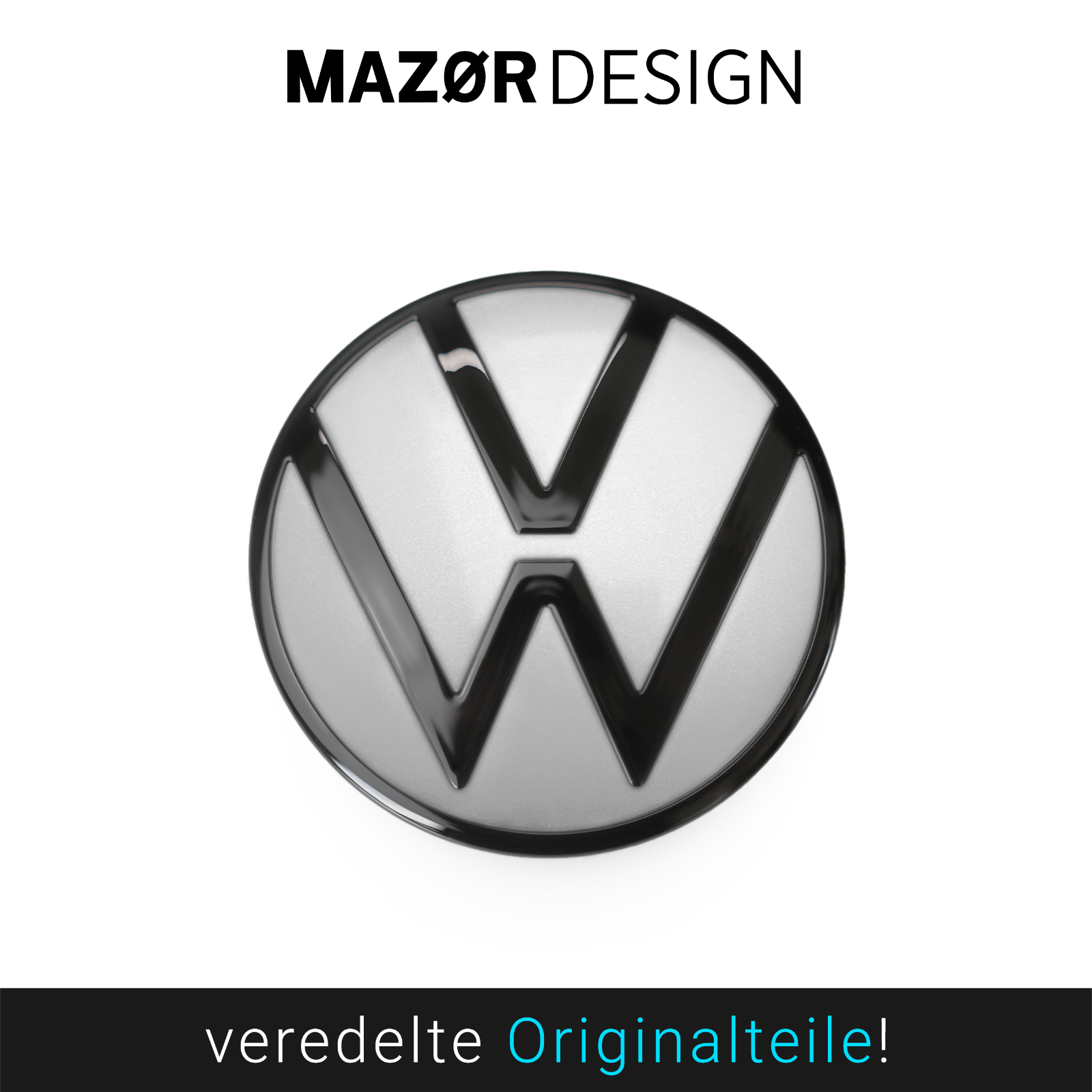 VW Golf 8 - Heck Emblem Hinten Schwarz Glänzend + Reflexsilber Metallic LU34