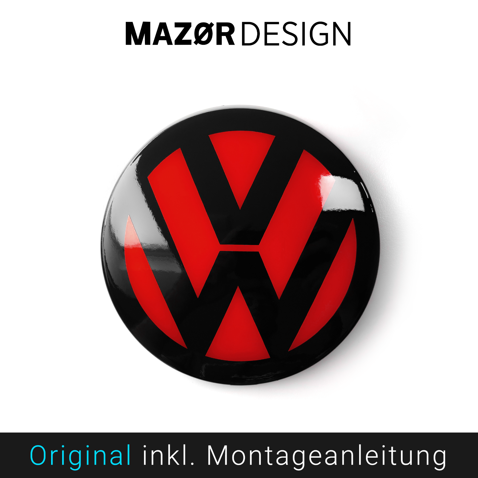 VW Golf 7 Facelift - Front Emblem Vorne Schwarz Glänzend  + Rot