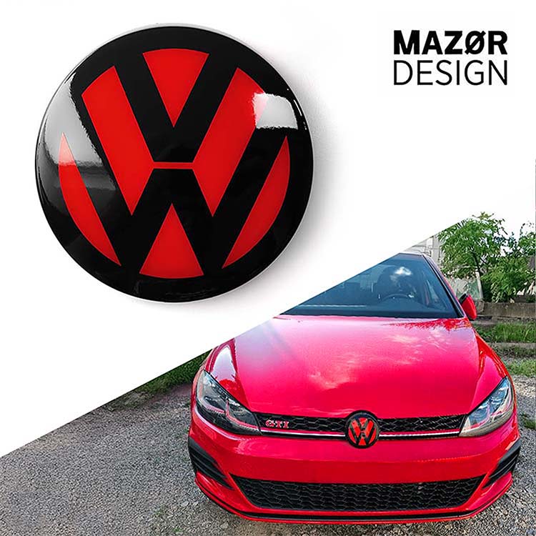 VW Golf 7 Facelift - Emblem Vorne Schwarz Glanz Rot