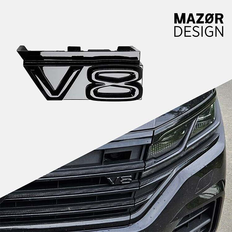 VW Touareg 3 - V8 Emblem Vorne Schwarz Glanz