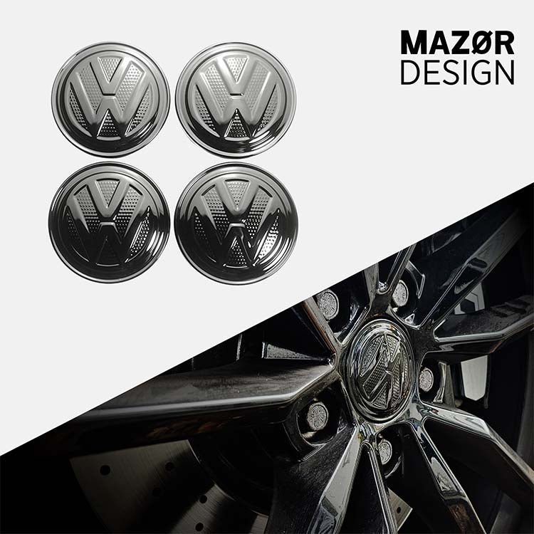 VW hub cap set black - Golf Passat Tiguan Touran Touareg T-Roc T5 T6