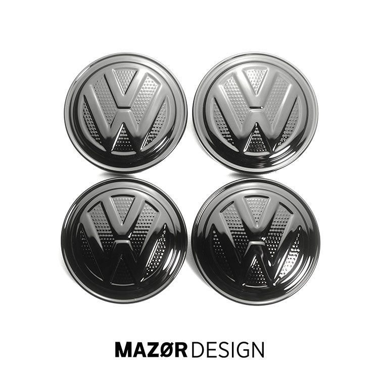 VW hub cap set black - Golf Passat Tiguan Touran Touareg T-Roc T5 T6