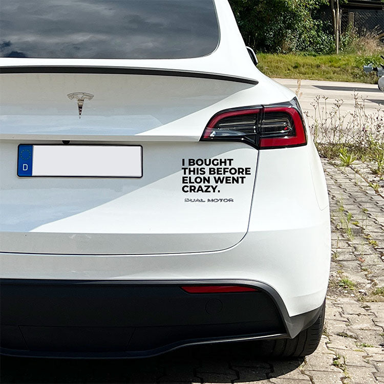 I BOUGHT THIS BEFORE ELON WENT CRAZY - Tesla Auto Aufkleber Vinyl Sticker Schwarz Glänzend