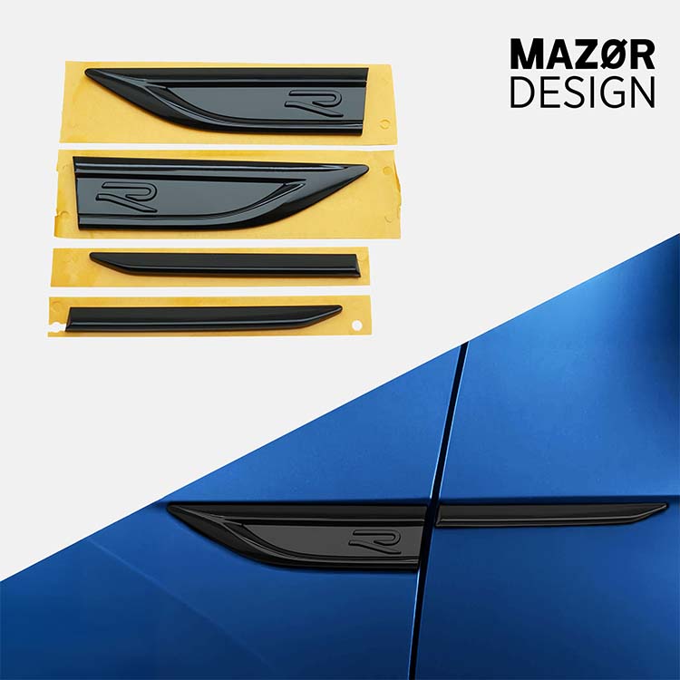 VW T-Roc - R Emblem Seite Kotflügel Plaketten Schwarz Glanz